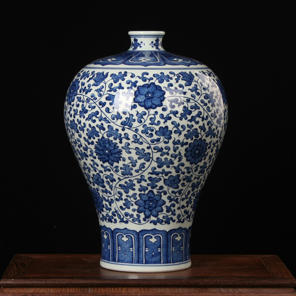 Jingdezhen ceramic vase furnishing articles high - end antique hand - made bound lotus flower blue and white porcelain bottle of flower arranging mesa adornment