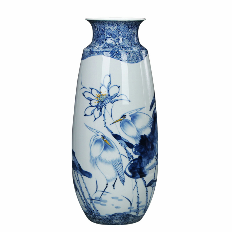 Egrets LuYiGang hand - made porcelain of jingdezhen ceramics engraving lotus vase collection crafts are set