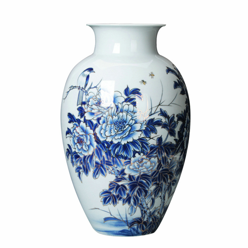 Hand - made famous works of Chinese peony riches and honour mattress in a collection of blue and white porcelain craft vase furnishing articles ornaments
