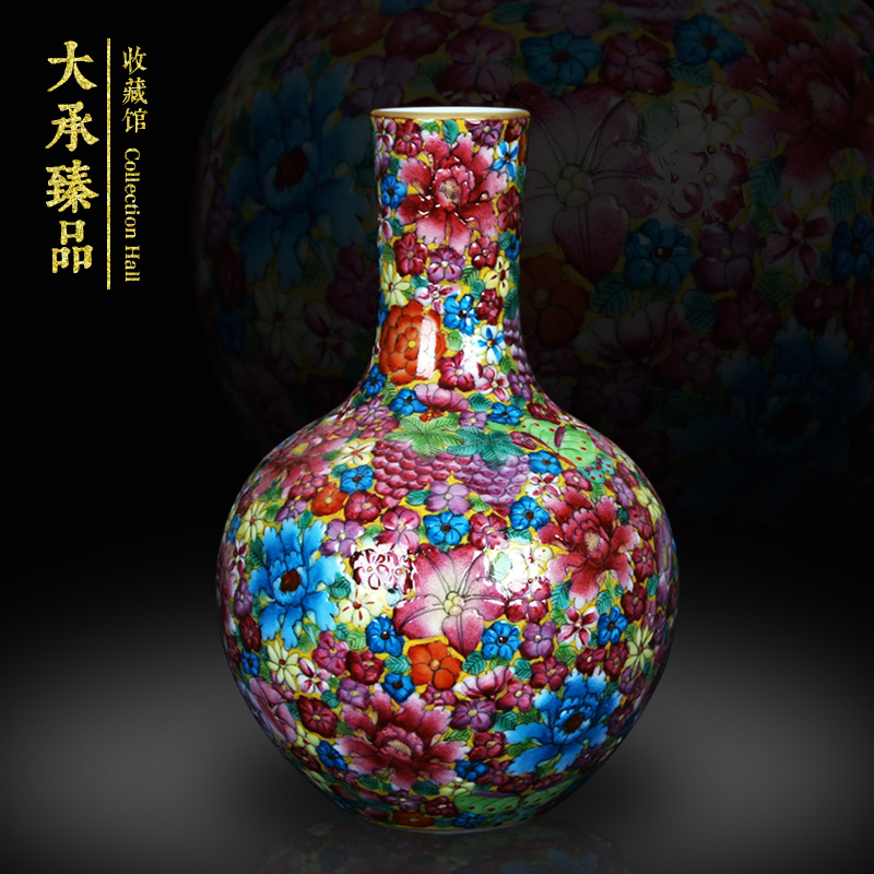 Jingdezhen porcelain vases, antique hand - made colored enamel flower vases, study on the celestial sphere small craft collection furnishing articles