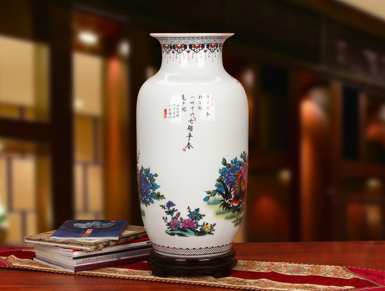 Jingdezhen ceramics powder enamel seven male for spring rooster idea gourd vase landing modern Chinese style household furnishing articles