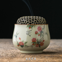 Out Clay-dyed pure handmade Ru secret glazed incense stove Jingdezhen Hand-painted Sea Tang Flower Pan Incense Stove Tea Road Accessories