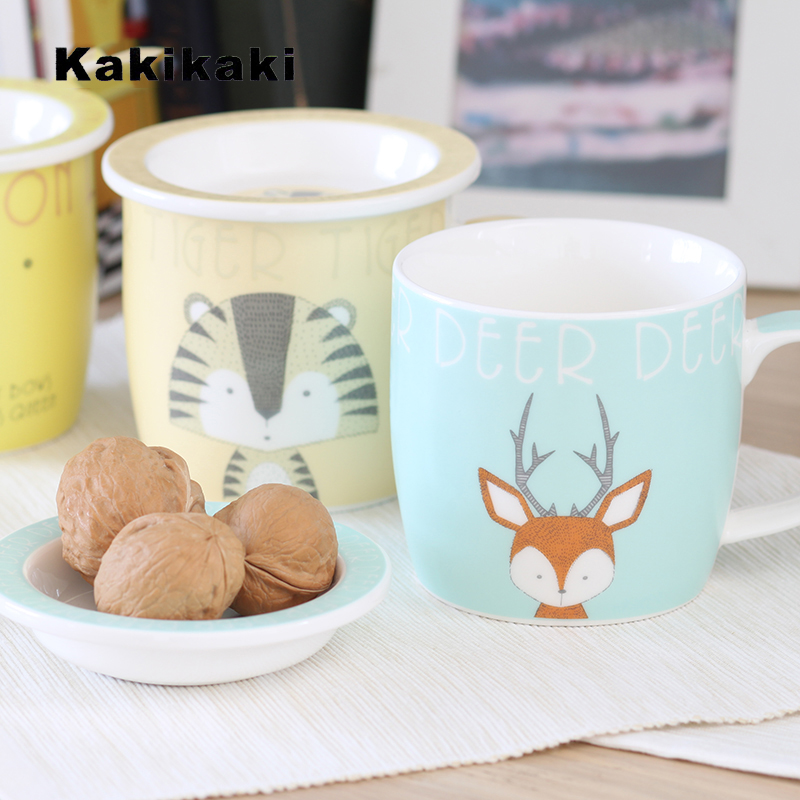 Kakikaki animal kingdom breakfast cup ceramic cups with cover with a cup of mercifully milk cup children 's milk cup