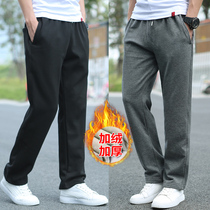 autumn and winter stretchy youth men's sport pants plus size loose straight pants casual pants fleece thick men's long pants