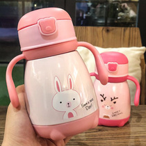 With handle scale cartoon cute water cup baby dual-purpose suction cup baby thermos cup kindergarten leak-proof kettle