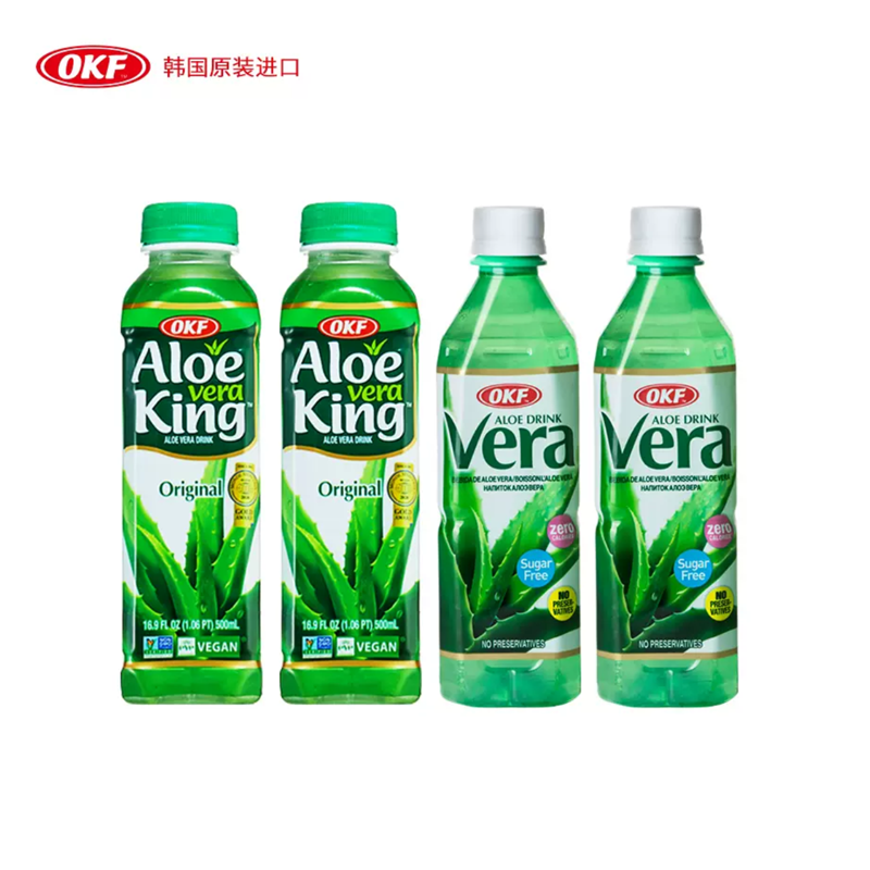 NCT同款芦荟汁OKF韩国进口饮料4瓶组合装无糖果肉果汁解腻500ml