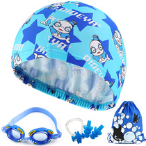 Childrens swimming cap girl cute cartoon princess long hair ear protection small child boy cloth swimming cap swimming cap swimming goggles set