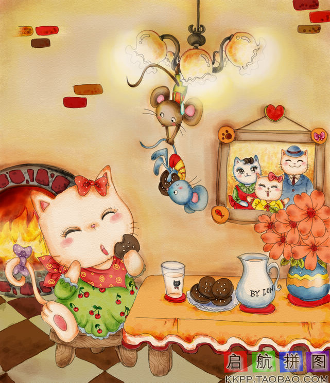 拼图1000片成人风景动漫儿童智力玩具木浆白卡送大图快乐小猫_7折现价