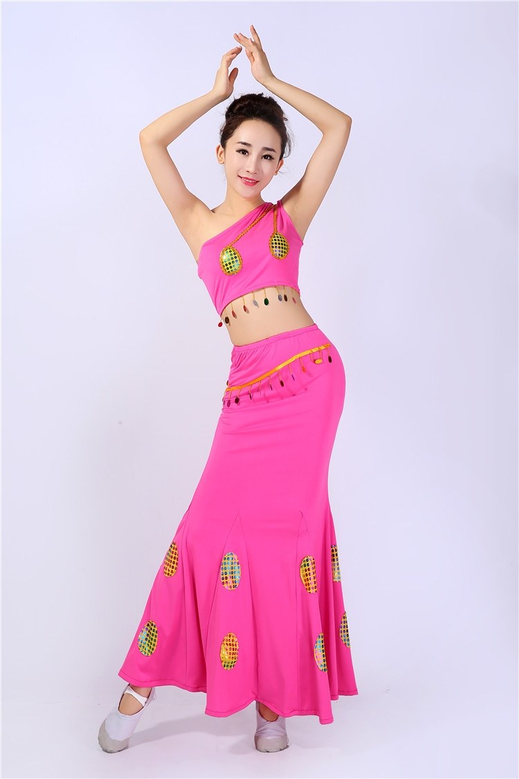 新款特价傣族舞蹈演出服装孔雀舞蹈服装女傣族裙子表演服饰鱼尾裙 - 