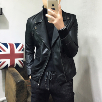 Mens leather slim long sleeve jacket autumn trend short lapel handsome coat male Korean version of youth jacket