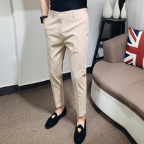 Casual pants mens ankle-length pants trend Joker slim pants Korean summer youth thin solid color British trousers