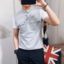 Polo shirt men summer Korean slim slim short sleeve t-shirt trend pocket handsome simple color color color casual half sleeve