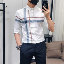 Summer slim conventional Half sleeve shirt men Korean trend men is casual short sleeve shirt handsome white Middle sleeve