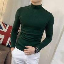 Autumn and winter trend slim long sleeve T-shirt men Korean version of simple solid color wild high neck youth tight base shirt coat
