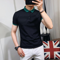 Summer polo shirt mens short sleeve trend youth solid color slim lapel T-shirt simple splicing thin breathable body shirt