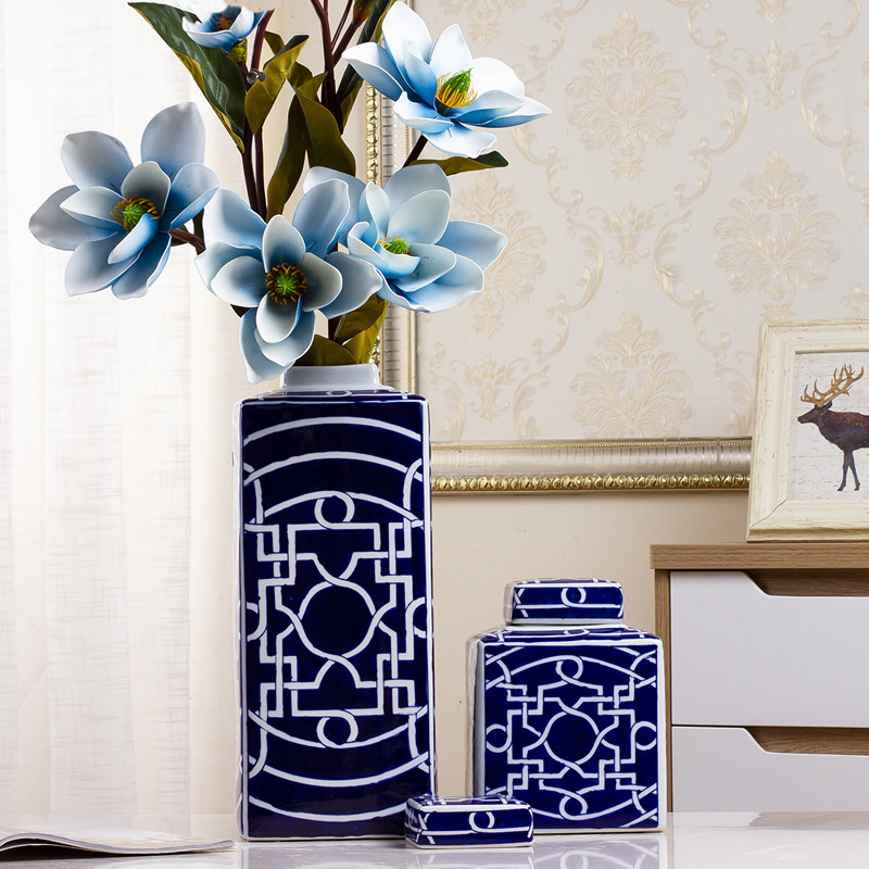 New classical porcelain pot decorative furnishing articles of Chinese blue and white living room TV cabinet vase wine home decoration