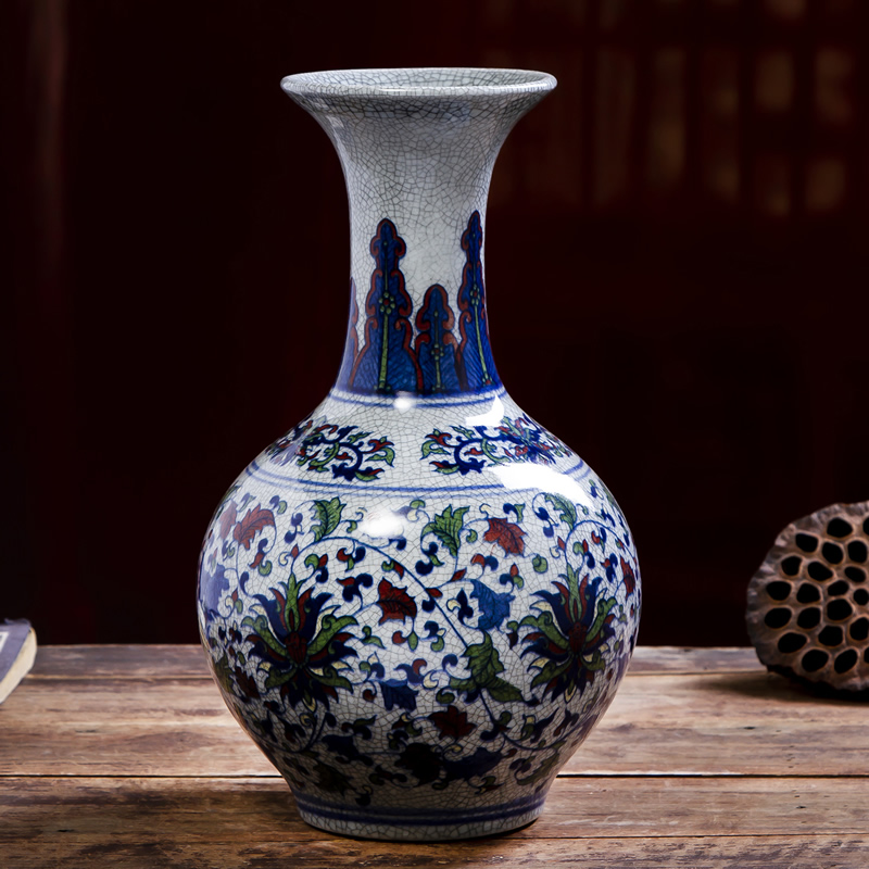 Jingdezhen ceramic vase furnishing articles colorful Chinese dried flowers sitting room adornment flower arrangement of blue and white porcelain porcelain porch decoration