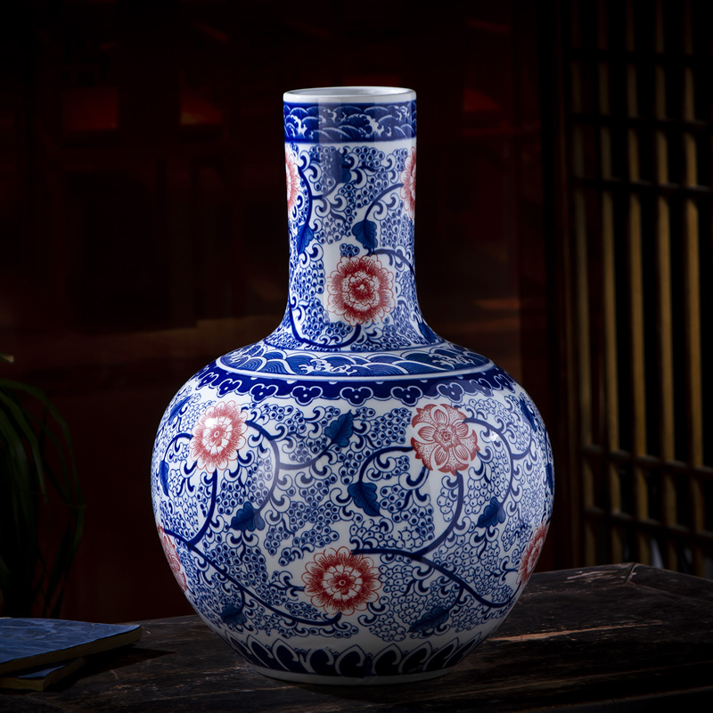 Jingdezhen ceramic antique large blue and white porcelain vase furnishing articles of new Chinese style living room porch flower arranging porcelain decoration
