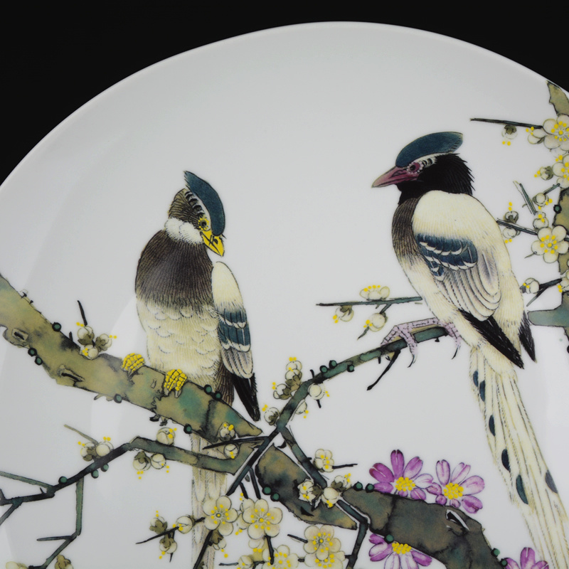 Jingdezhen ceramics flower and - bird painting decorative plate hanging dish large sitting room rich ancient frame plate furnishing articles of handicraft