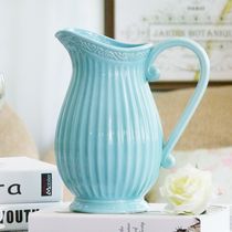 Blue Jade European creative milk jug vase Mediterranean blue white living room dried flower arrangement home ornaments
