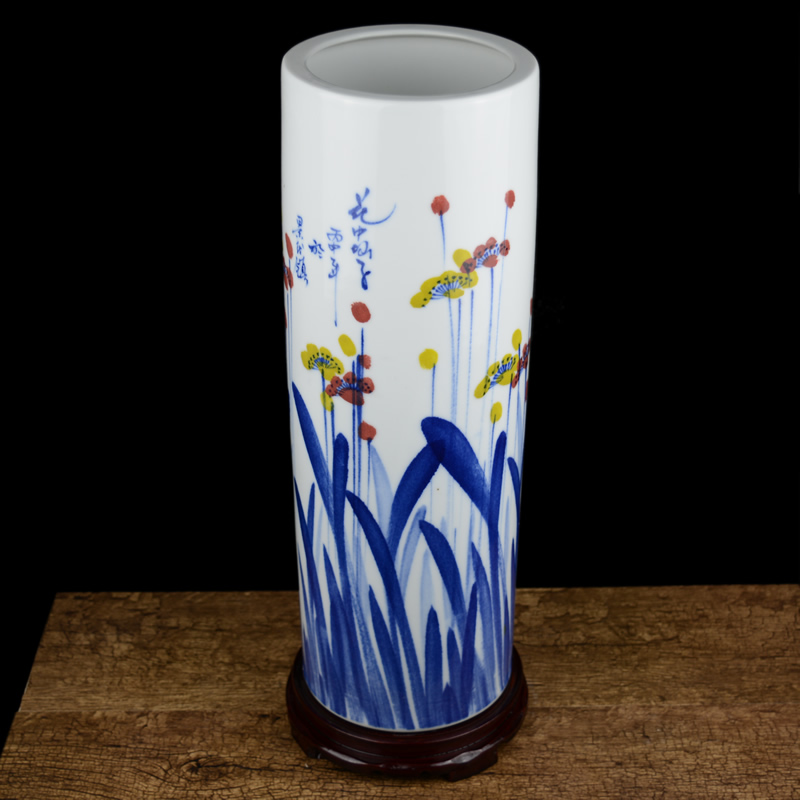 Jingdezhen ceramic hand - made quiver vase Chinese painting and calligraphy cylinder scroll cylinder sitting room ground adornment is placed on the study