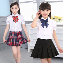 Girls short skirt black skirt primary and secondary school students school uniform children pleated skirt girl summer white shirt performance set