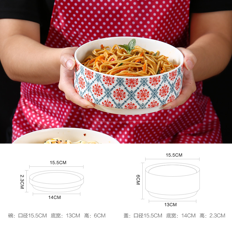 居图日式大号汤碗可爱创意卡通泡面碗带盖饭碗家用陶瓷餐具套装产品展示图5