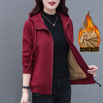 Plus velvet padded sweater womens spring and autumn coat 2022 new autumn and winter hooded casual Joker short womens top