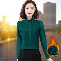 Plus velvet padded shirt womens long sleeves autumn and winter 2021 New Korean loose foreign style casual bottom shirt winter clothes
