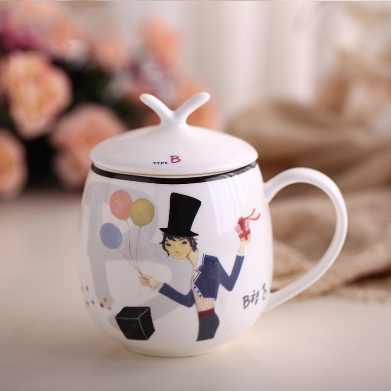 Han edition valentine 's children students creative move mark cup with cover glass ceramic cup with a spoon, custom ipads porcelain cup