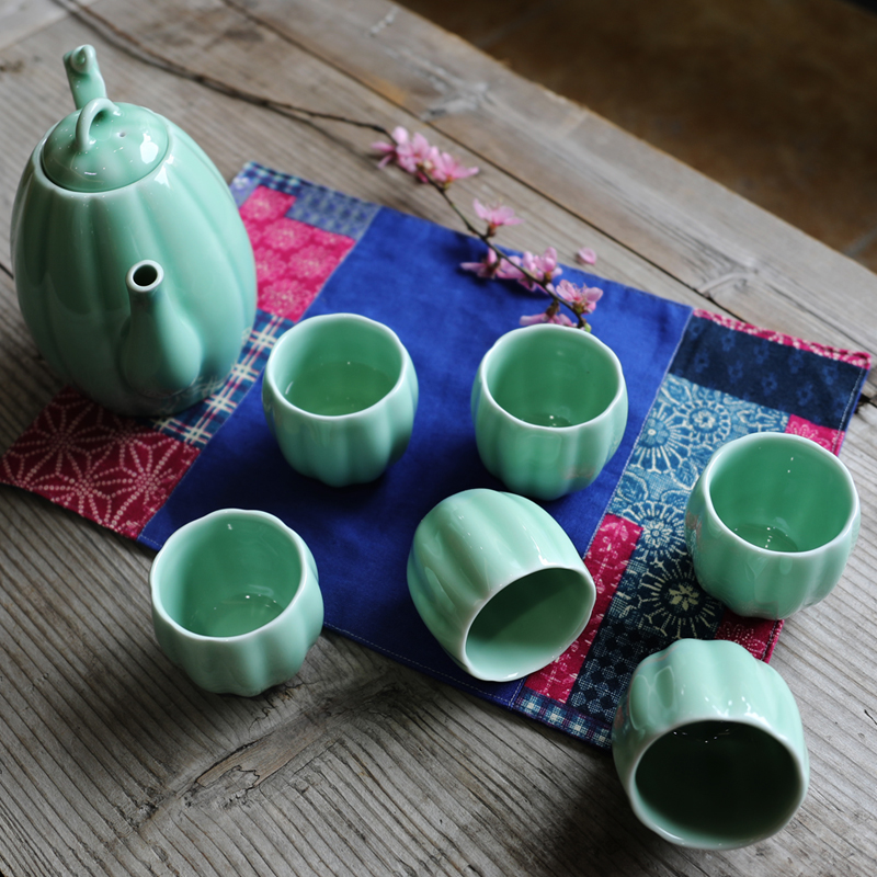 Oujiang longquan celadon tea sets cool teapot teacup 7 head spring park household cold water kettle pot gift boxes