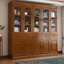 Solid wood bookcase Free combination with bookshelf glass door minimalist Chinese style 5 doors 2 doors 3 doors office bookshelf storage