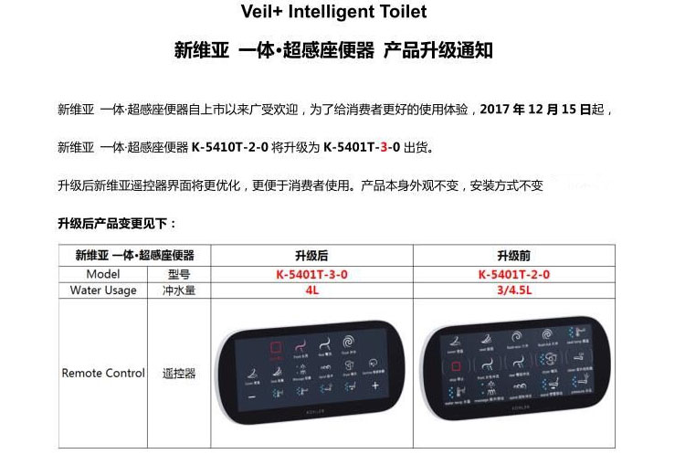 科勒智能马桶k-5401t/5402地排墙排水维亚一体电子智能马桶座便器