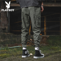 Playboy spring and Autumn overalls mens ins national tide brand loose and all-match trend tied feet casual nine-point pants