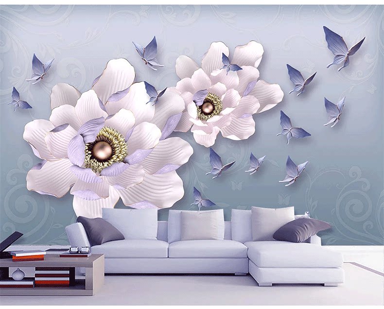 5d立体牡丹花现代简约珠宝电视背景墙壁纸欧式奢华客厅无纺布墙纸