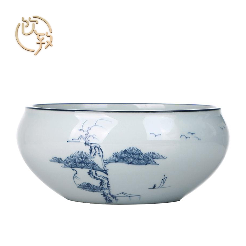 Ultimately responds to jingdezhen hand - made ceramic bath large blue and white porcelain tea zen for wash water jar to build water in a kung fu tea set