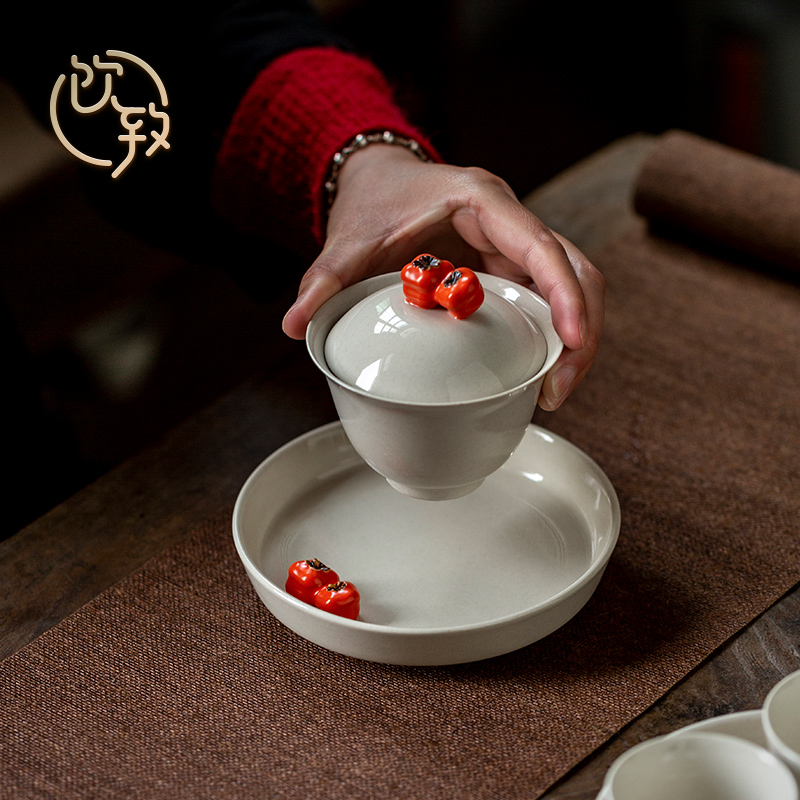 Ultimately responds to plant ash glaze manual tureen jingdezhen domestic tea tea set is not a single three cups of the bowl bowl