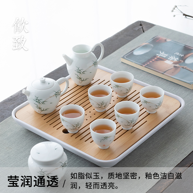 Ultimately responds tea set to suit the whole blue white porcelain Japanese kung fu little teapot set of ceramic tea caddy fixings bamboo tea tray