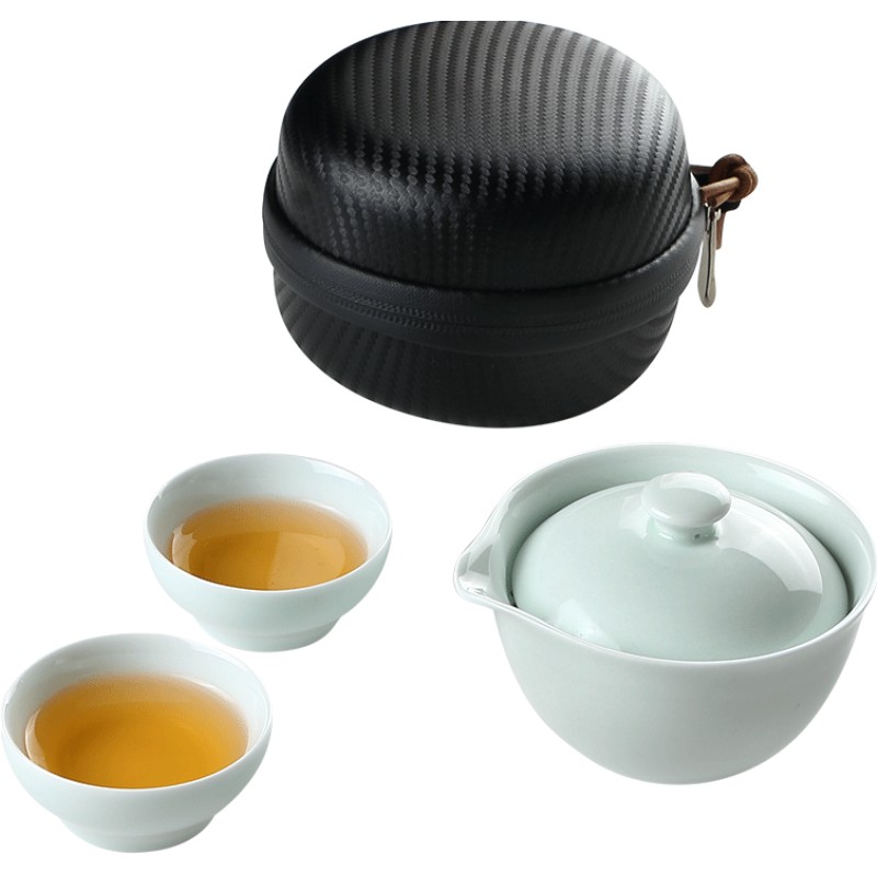 Ultimately responds to shadow celadon travel tea set a pot of two cups of portable package mini ceramic kunfu tea contracted to crack a cup