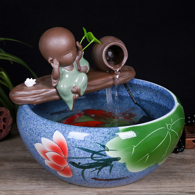 Jingdezhen to live in a small sitting room aquarium desktop furnishing articles ceramic water fountain creative version into gifts