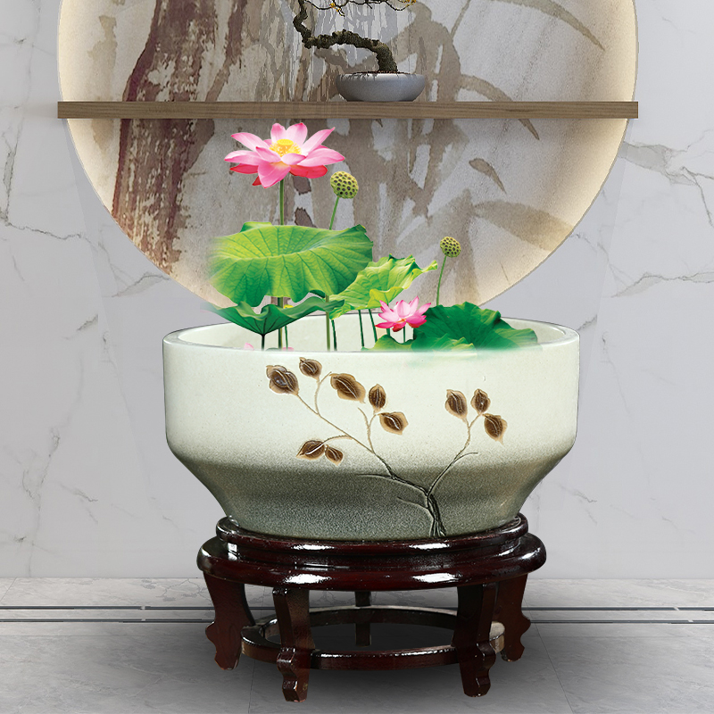 Jingdezhen ceramic aquarium small desktop sleep keep goldfish bowl lotus basin lotus tortoise GangPen furnishing articles in the living room