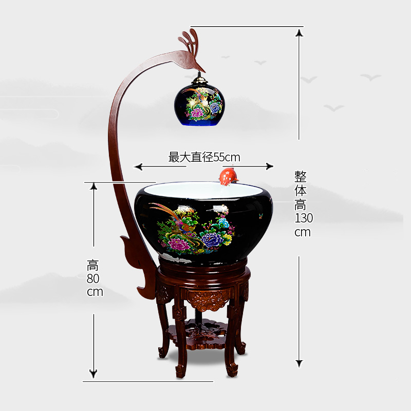 Super - large jingdezhen Chinese penjing ceramic porcelain home sitting room aquarium fish basin cycle indoor a goldfish bowl with lamp