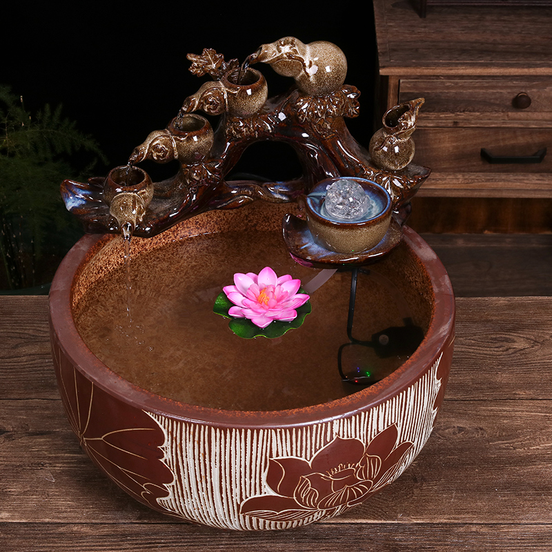 Restoring ancient ways of jingdezhen ceramic aquarium desktop furnishing articles sitting room creative small water fountain automatic cycle humidifier