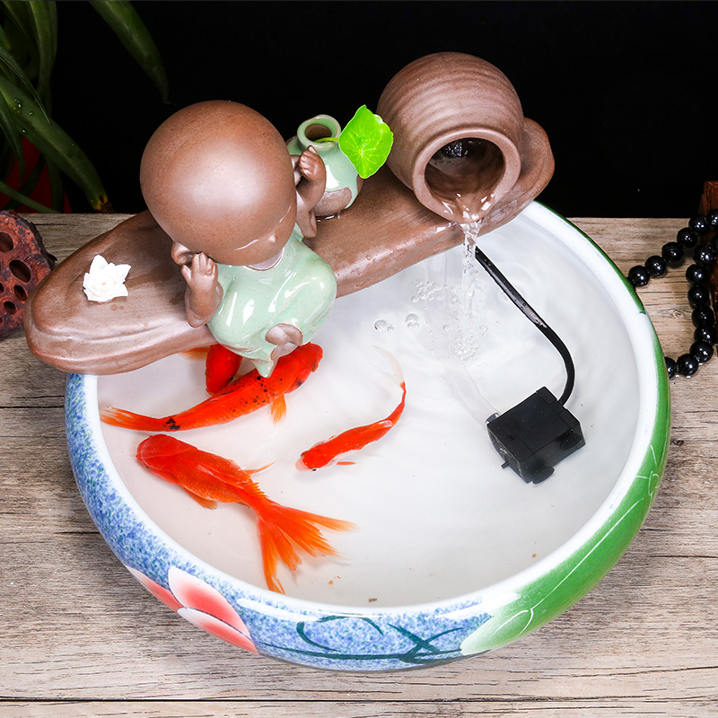 Jingdezhen ceramic aquarium desktop fountain water tank household small fish bowl decorated living room a goldfish bowl