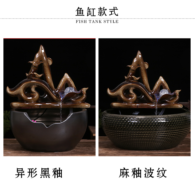 Art spirit of jingdezhen ceramic aquarium water fountain household little golden aquarium fish bowl sitting room humidifying decorative landscape