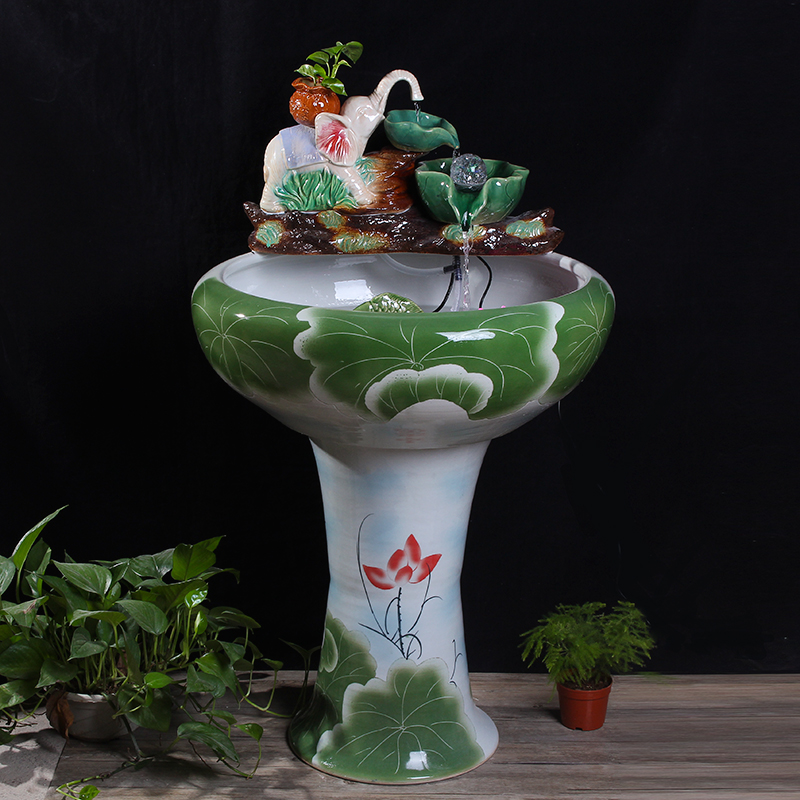 Jingdezhen ceramics pillar landing fish tank oversized LianHe flowerpot brocade carp cylinder goldfish bowl water lily bowl