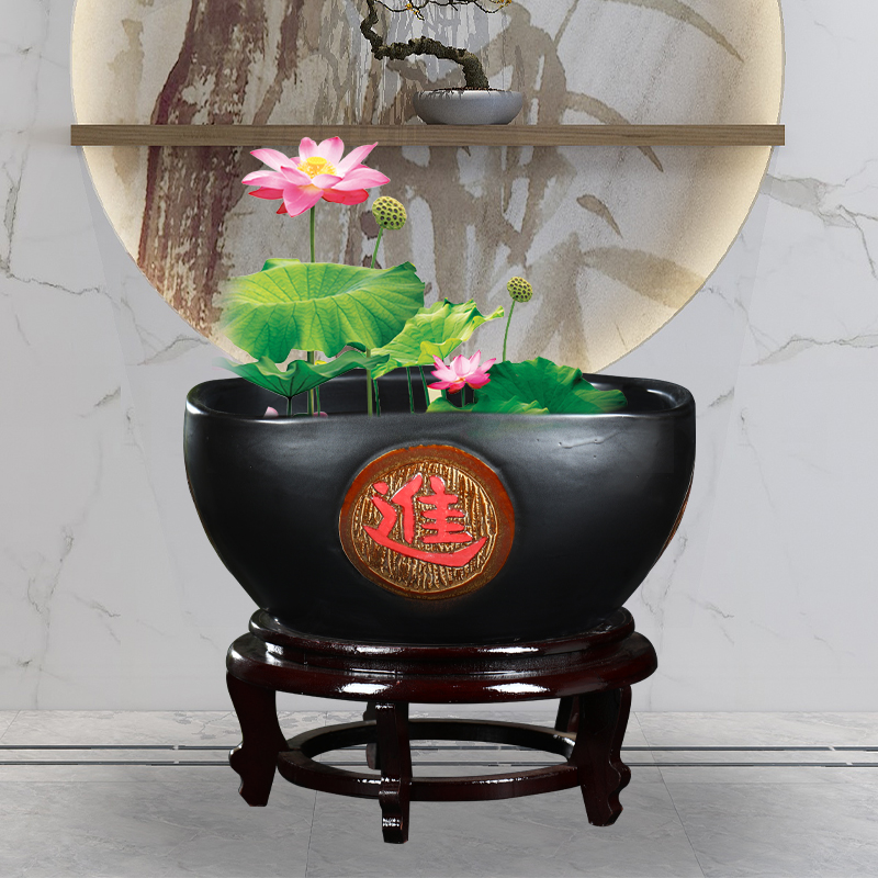 Jingdezhen ceramic aquarium large square goldfish bowl the tortoise GangPen sleep basin cylinder betel nut bowl lotus refers to lotus
