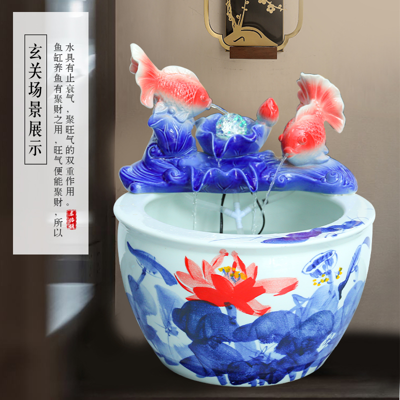 Jingdezhen ceramic goldfish bowl sitting room floor balcony office home furnishing articles circulating water courtyard big fish tank