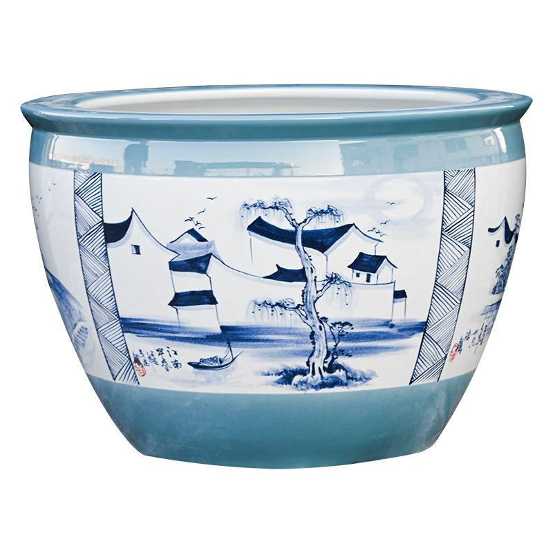 Jingdezhen ceramic aquarium extra large courtyard fish bowl lotus lotus cylinder household aquarium tank wind outside