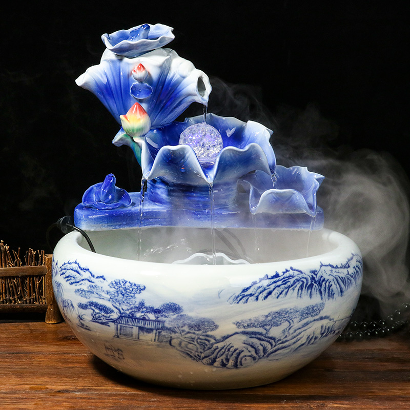 Jingdezhen ceramic aquarium water fountain creative fish circulation place small sitting room adornment